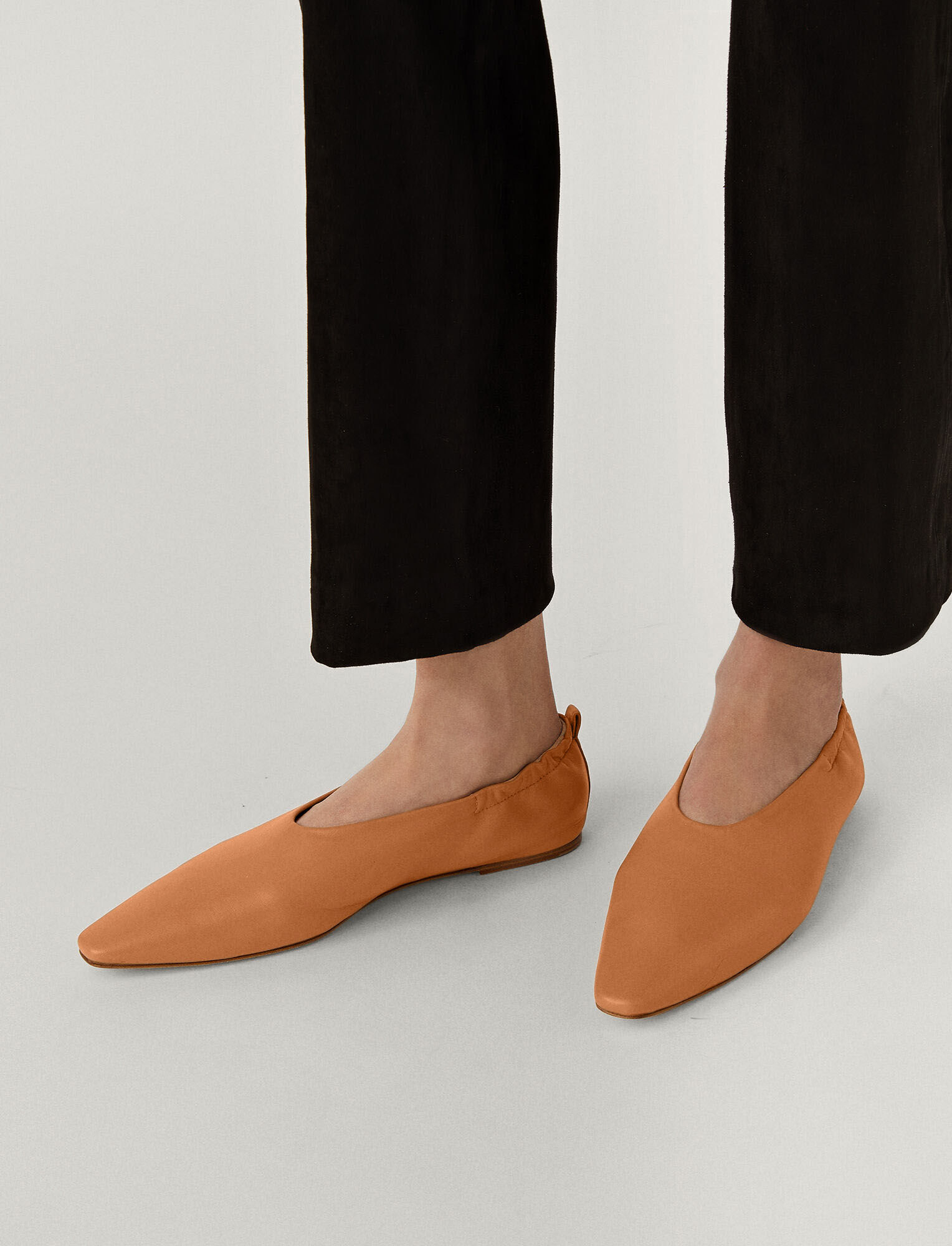 Joseph, Leather Pointy Ballerina Shoes, in Caramel